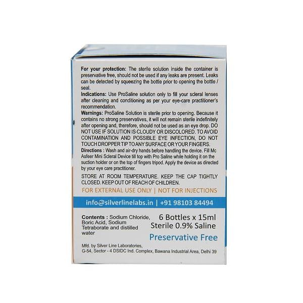 Silver Line Pro Saline Lens Solution (Pack of 6 x 15 ml) - Eyecare Lenses