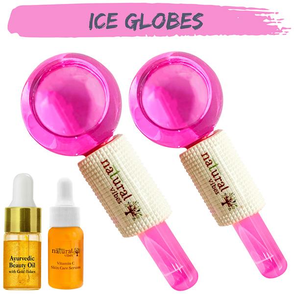 Netmeds | Natural Vibes Ice Globes Facial Tool with Free Gold Beauty Elixir Oil & Vitamin V Serum