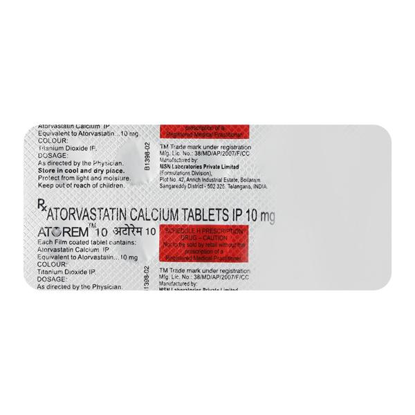 Atorem 10mg Tablet 10'S - High Cholesterol-Dys