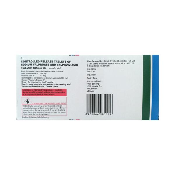 Valparin Chrono 300mg Tablet 10'S - Epilepsy/Convulsion-Ant