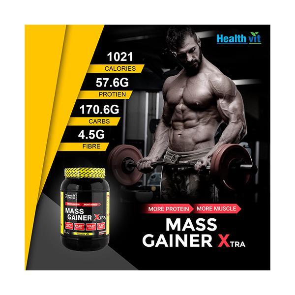 HealthVit Fitness Mass Gainer Xtra Powder - Chocolate Flavour 1 kg - Weight Gain