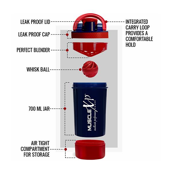 MuscleXP Power XP Gym Shaker - Blue & Red 700 ml - Workout Essentials
