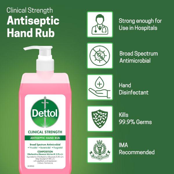 Dettol Clinical Strength Antiseptic Hand Rub Liquid 500 ml - Hand Sanitizer