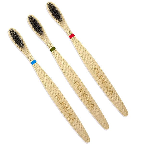 Netmeds | Purexa Biodegradable Bamboo Soft Toothbrush - Charcoal (Pack of 3)