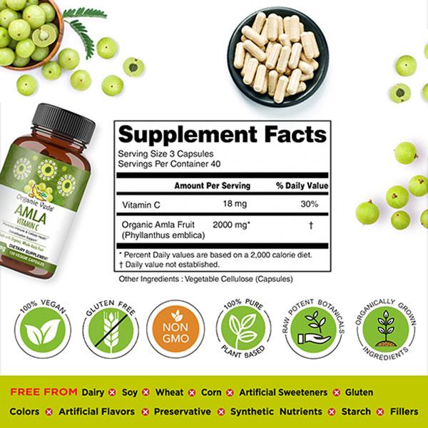 Organic Veda Amla Vitamin C 2000 mg Veg Capsule 120's - Pure Herbs