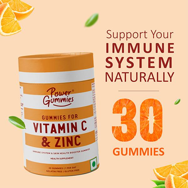 Power Gummies for Vitamin C & Zinc-Boosts Immunity with Orange Flavour-30 Gummies 1's - Nutrition Supplements