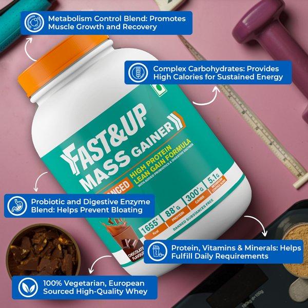 Fast&Up Mass Gainer Protein Powder - Chocolate Flavour 3000 gm - Whey Proteins