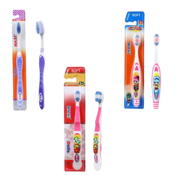 MAXI Oral Care Hygiene Family Combo Pack - Soft (Tiger 4's + Dolls Junior 2's + Bunty Bubli Junior 2's) - Toothbrushes