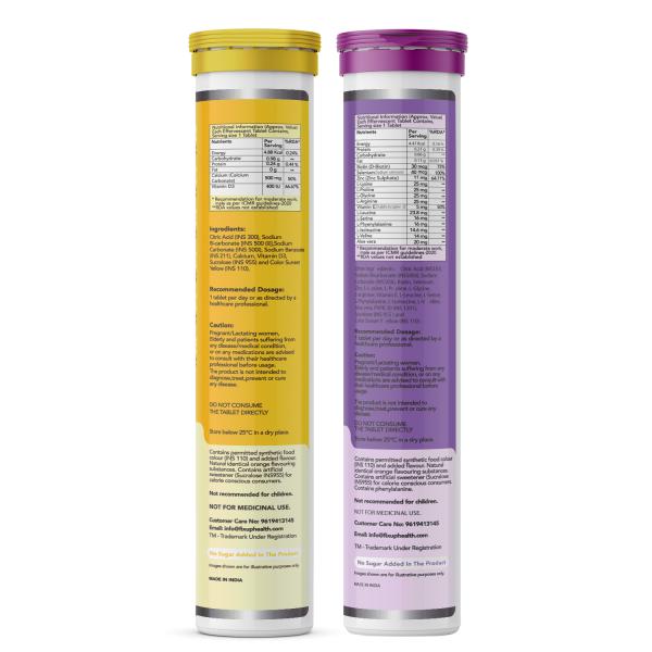 FixUpHealth Calcium and Vitamin D3 Effervescent Tablet - Orange Flavour 20s & FixUpHealth Biotin Effervescent Tablet - Orange Flavour 20s 1's - Calcium And Minerals