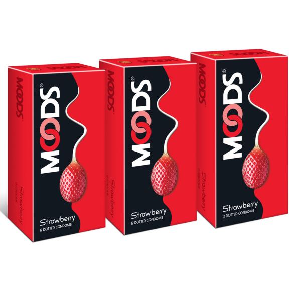 Moods Dotted Condoms - Strawberry (Pack of 3 x 12's)