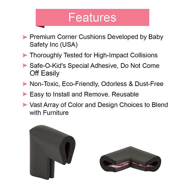 Baby Safety Inc Safe-O-Kid - High Qualityhigh Density U Shaped Nbr Corner Cushions - Black (Pack of 4) - Baby Safety
