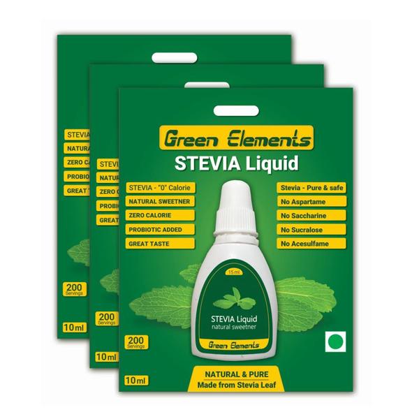 Green Elements Stevia Sugarfree Liquid (Pack of 3 x 10 ml) - Sugar Substitutes (Fitness)