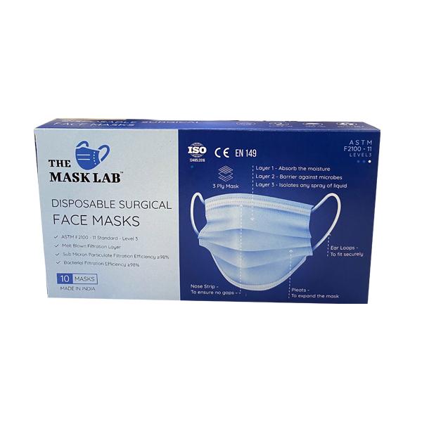 The Mask Lab Disposable Surgical 3 Ply Face Masks (Pack of 10) - Face Mask