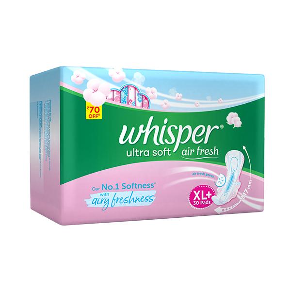 Whisper Ultra Soft Air Fresh Sanitary Pads (XL+) 30's - Sanitary Napkins