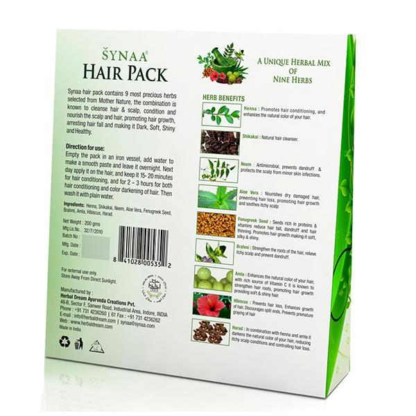 Synaa Hair Pack Powder (A Unique Herbal Mix of Nine Herbs) 200 gm - Hair Masks & Packs