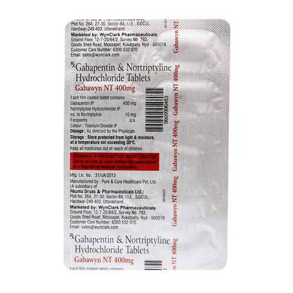 GABAWYN NT 400mg Tablet 10's - Neuropathic Pain-Dru