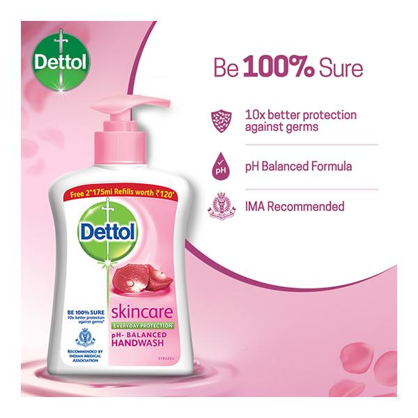 Dettol Liquid Handwash - Skincare 200 ml + Free Dettol Liquid Handwash Refill - Skincare (Pack of 2 x 175 ml) - Hand Wash & Soaps