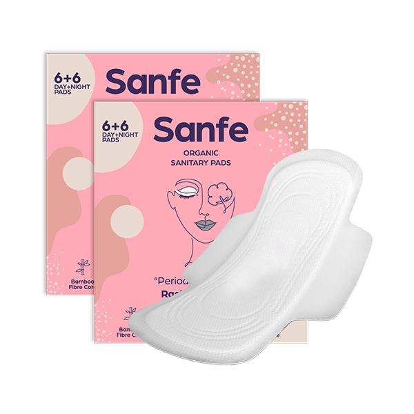 Netmeds | Sanfe Organic Sanitary Pads - Combo Pack (12 Day Pads + 12 Night Pads)