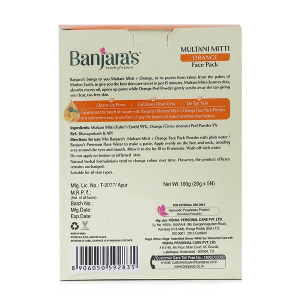 Banjaras Tan Free Multani Mitti Face Pack - Orange 50 gm - Face Packs