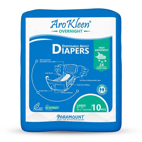 AroKleen Overnight Disposable Adult Diapers (L) (101.6 cm - 149.86 cm) 10's - Adult Diapers & Pads