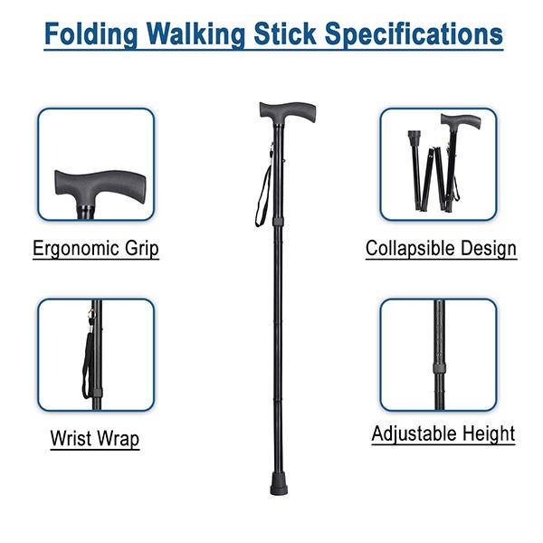 MCP Folding Walking Stick - Black - Wheelchairs & Walking Sticks