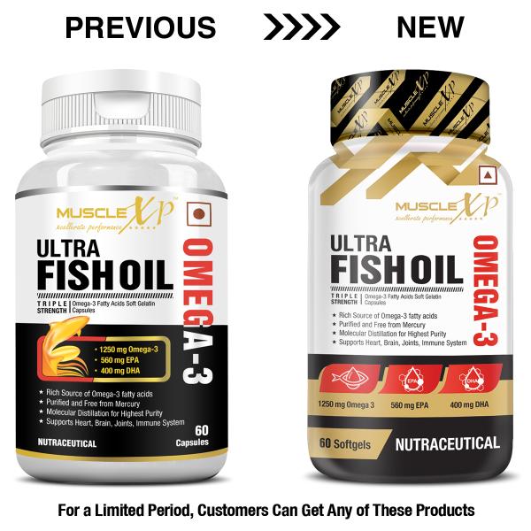 MuscleXP Ultra Fish Oil Triple Strength Omega 3 Capsule 60's - Omega Fish Oil Fatty Acids