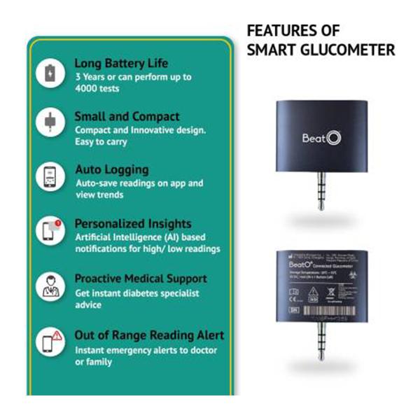 BeatO Smart Glucometer Kit (Mobile Connected Glucometer 1's + Test Strips 20's) - Blood Glucose Monitors/Strips