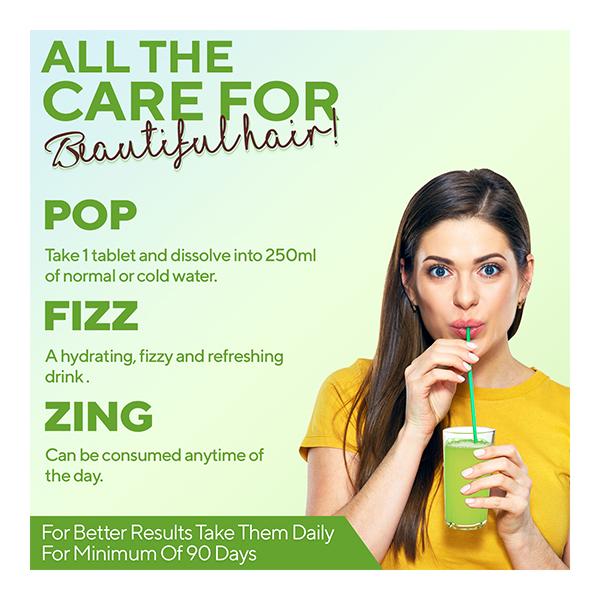 Zingavita Happy Hair Effervescent Tablet for Men & Women - Green Apple 20's - Hair & Skin