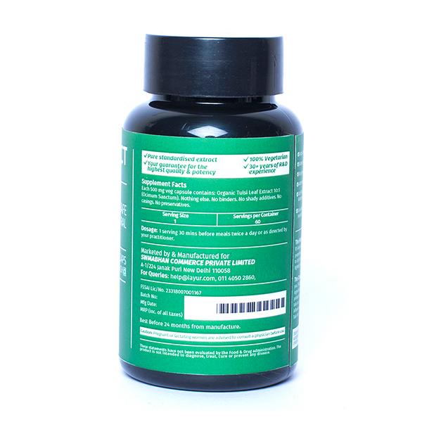 iAYUR Organic Tulsi Extract 500 mg Veg Capsule 60's - Herbal Dietary Supplement