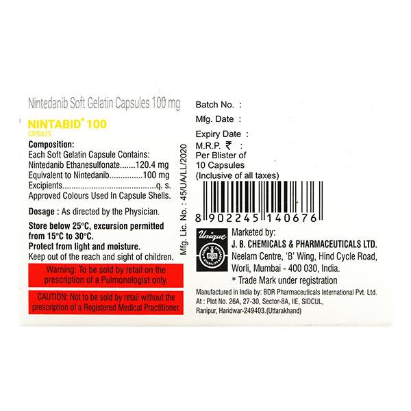 NINTABID 100mg Soft Gelatin Capsule 10's - Idiopathic Pulmonary Fibrosis