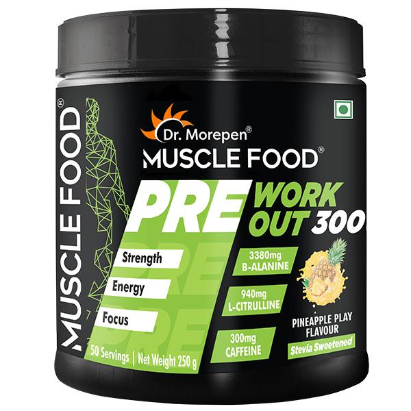 Netmeds | Dr. Morepen Muscle Food Pre Workout 300 Powder - Pineapple Play 250 gm
