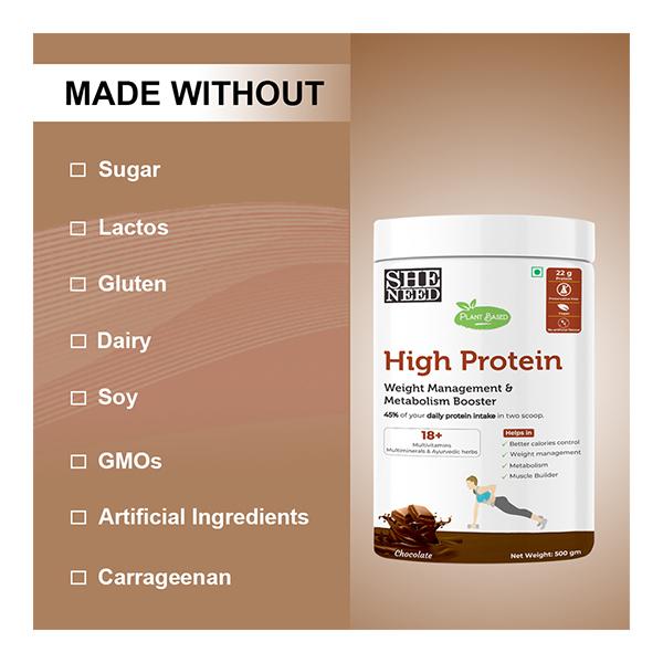 She Need Plant Based High Protein Powder - Chocolate Flavour 500 gm - Whey Proteins