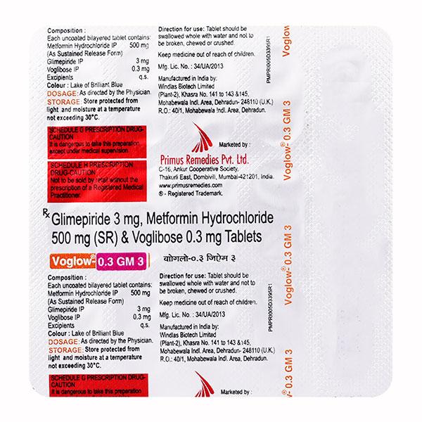 VOGLOW 0.3 GM 3 Tablet 15's - Diabetes-Ant