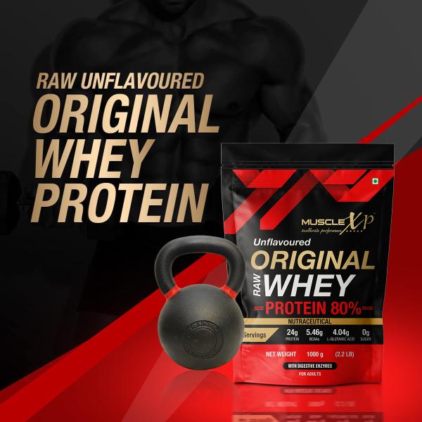 MuscleXP Raw Whey Protein Concentrate 80% Powder - Unflavored (Pack of 2 x 1 kg) - Whey Proteins