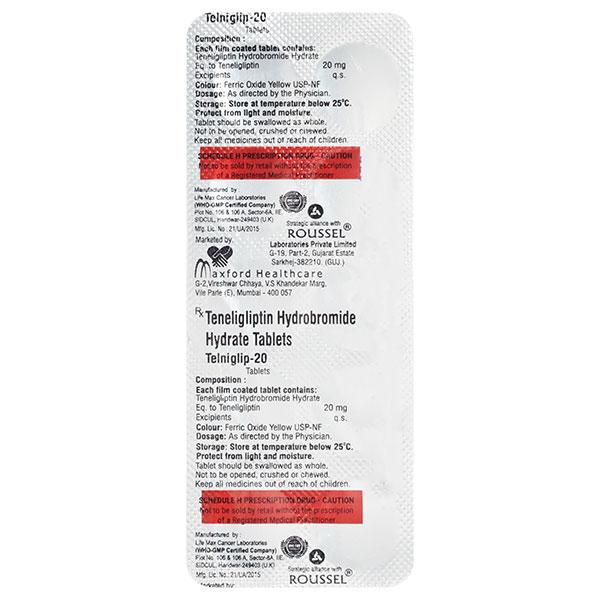 TELNIGLIP 20mg Tablet 10's - Diabetes-Ant