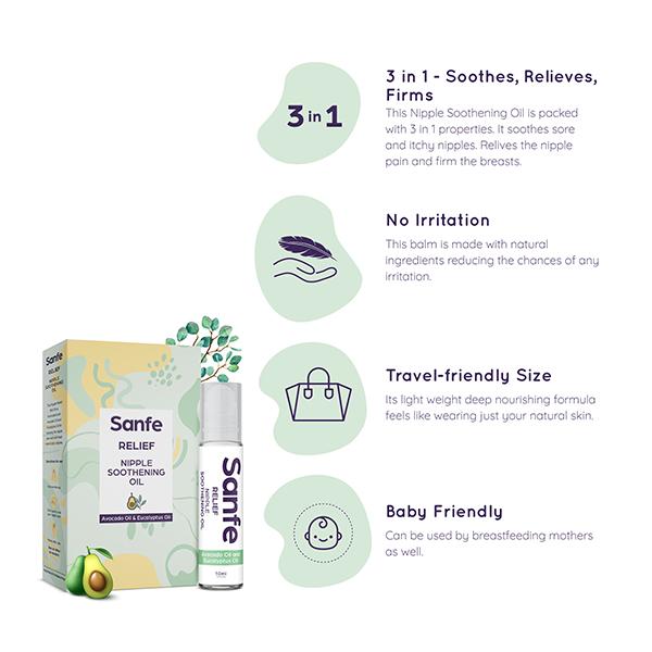 Sanfe Relief Nipple Soothening Oil - Avocado Oil & Eucalyptus Oil 10 ml - Breast Care Creams