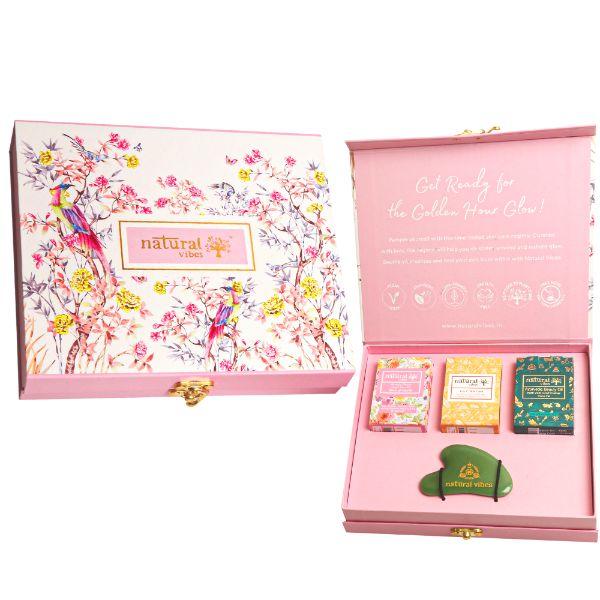 Natural Vibes Glow Getter Gift Set (Jade Gua Sha + Vitamin C Face Serum Nirvana Flower Oil and Gold Beauty Elixir Oil 1's - Toners