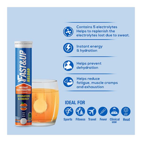Fast&Up Reload Hydration and Energy Effervescent Tablet - Orange Flavour 20's - Energy Drinks