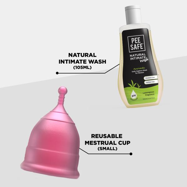 Pee Safe Natural Intimate Wash Liquid 105 ml + Menstrual Cup (S) - Menstrual Cups