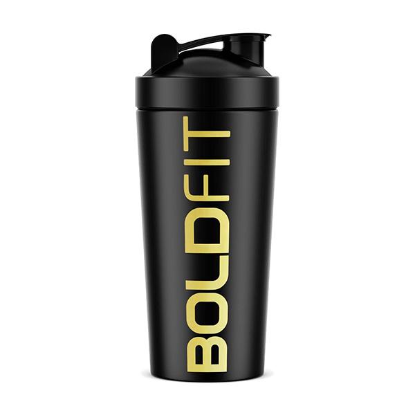 Boldfit Steel Shaker Bottle -Black 1's - Workout Essentials