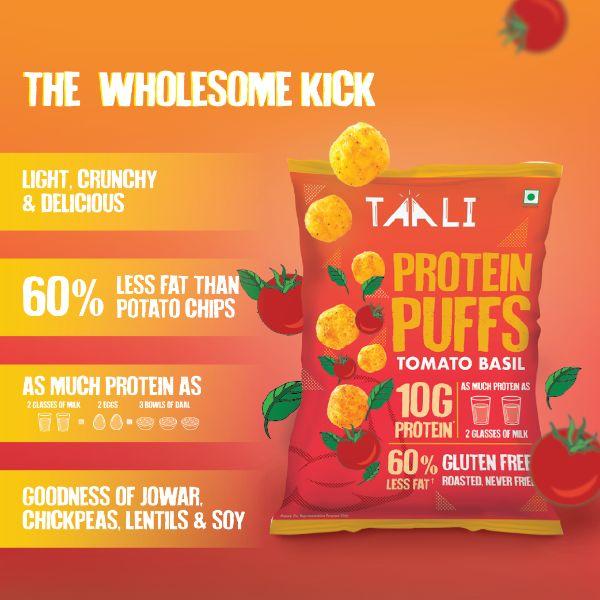 Taali Protein Puffs Combo 60 gm Each (Smoky Barbeque + Tomato Basil + Cheese & Herbs + Pudina Punch + Cream + Masala Mania) - Nutritional Bars