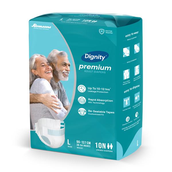 Dignity Premium Adult Diapers (L) 10's - Adult Diapers & Pads