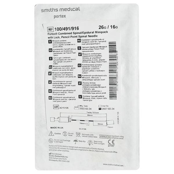 Portex Combined Spinal/Epidural Minipack (26 G/16 G) (100/491/916) 1's - Syringes And Needles