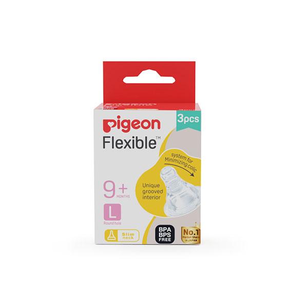 Netmeds | Pigeon Flexible Slim Neck Round Hole 9+ Months Peristaltic Nipple (L) 3's