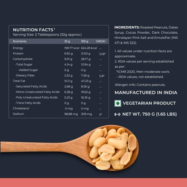 Nutrabay Foods Original Peanut Butter - Chocolate Intense, Creamy 750 gm - Nutritional Bars