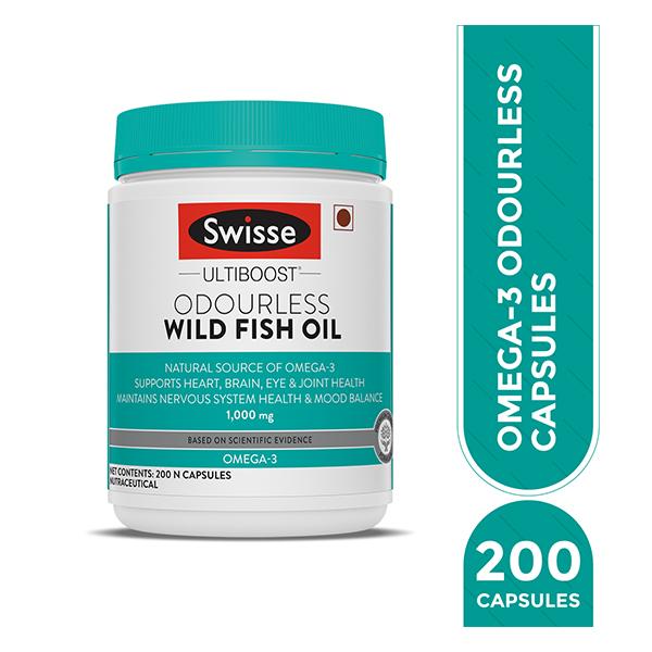Swisse Ultiboost Odourless Wild Fish Oil 1000 mg Capsule 200's - Omega Fish Oil Fatty Acids