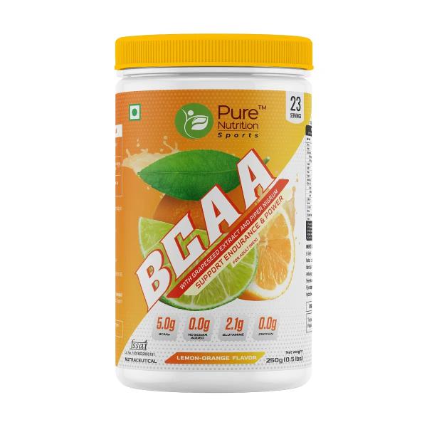 Netmeds | Pure Nutrition BCAA Powder - Lemon Orange Flavor For Adult (Men) 250 gm