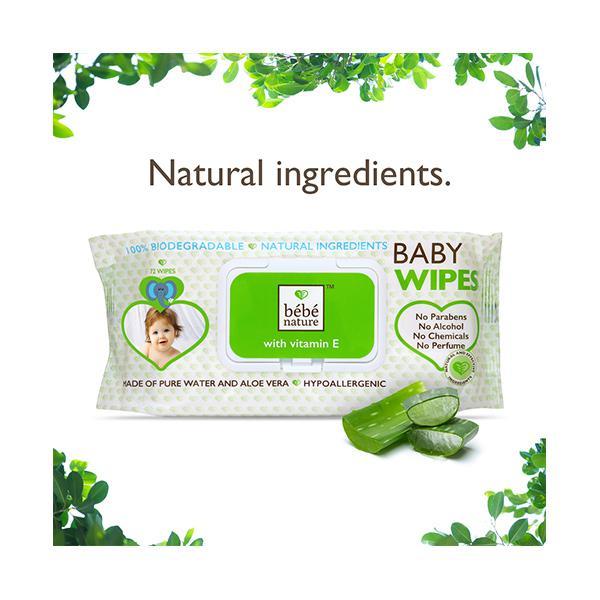 Bebe Nature Natural Biodegredable Wet Baby Wipes 72's - Diapers & Wipes