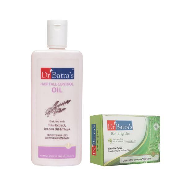 Netmeds | Dr Batra's Hair Fall Control Oil 200 ml + Bathing Bar 125 ml