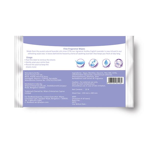 Yardley London Fine Fragrance Wipes - English Lavender 25's - Facial Wipes & Tissues